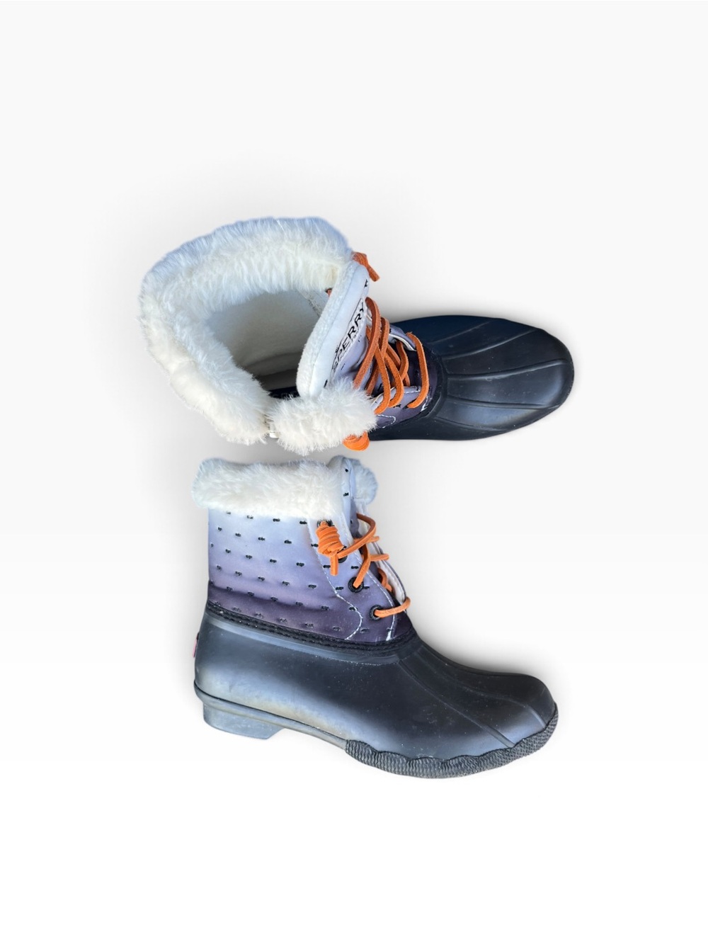 Sperry Women’s Saltwater Shibori Duck Boots with Orange Laces